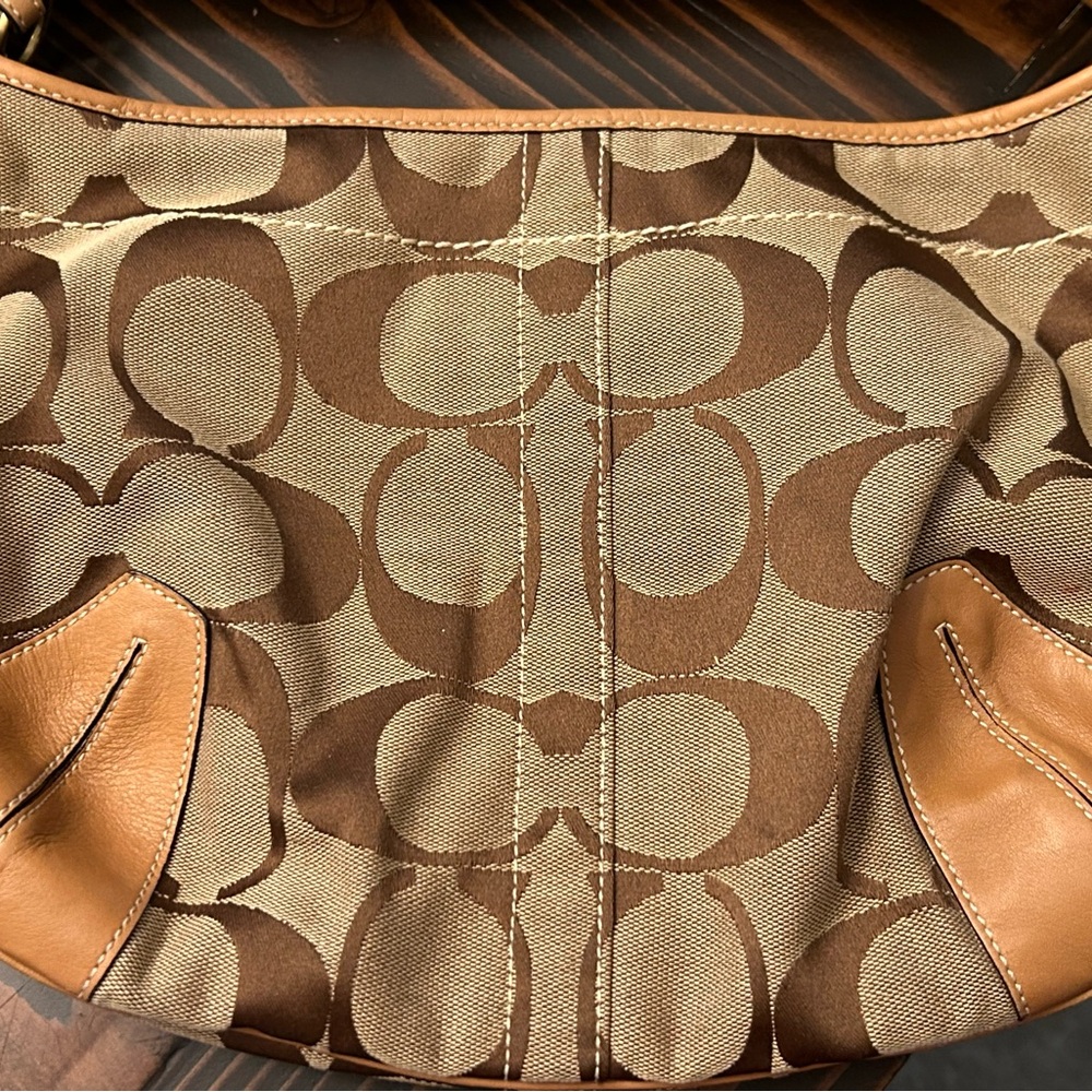 Coach Signature Hobo Bag in Brown & Tan Leather Trim - Picture 5 of 10